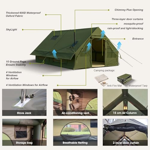 SENLEETO Inflatable Tents for Camping, Large Inflatable Camping Tent with Hand Pump, Easy Setup Tents for 4-6 People, Portable Glamping Tent - size: 157.5 inch**118.1 inch*82.7 inch/8-10 People
