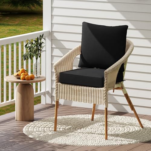 Giantex Patio Cushion Set, Outdoor Chair Seat Pads w/Non-Slip Rope Belts, Detachable Patio Furniture Cushions, Thick Seat Cushion & Back Cushion for Living Room Floor Sofa Patio Garden Chair (Black) - color: Black