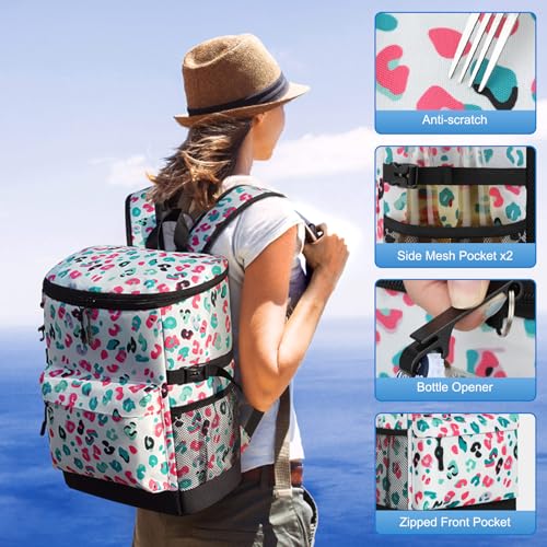 Tenot Cooler Backpack 33/40 Cans Backpack Coolers Insulated Leak Proof Soft Beach Cooler Bag for Men Women Ice Chest Backpack Camping Hiking Picnic Travel Cooler Lunch Backpack - color: Blue Leopard Print, size: 33 Cans