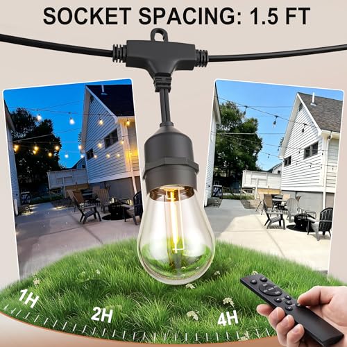 SUFEIMAS LED-Outdoor-String-Lights-Patio-Light-Outside 100FT Waterproof String Light with Remote Dimmer Outdoor Lighting with 68 Plastic Bulbs Hanging Lights for Porch Garden Backyard,1.5 FT Spacing - color: Black, size: 100ft Remote 1.5ft Apart