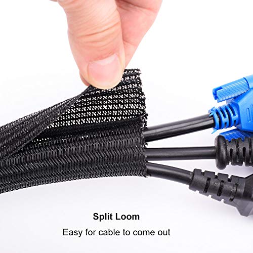 ZhiYo 6.6ft - 4/5 inch Cable Sleeve, Cord Wrap Wire Protector Tubing for Pets, PC Cable Wrap, Computer Cable Management Sleeve - Black - color: Black, size: 6.6ft, 4/5''