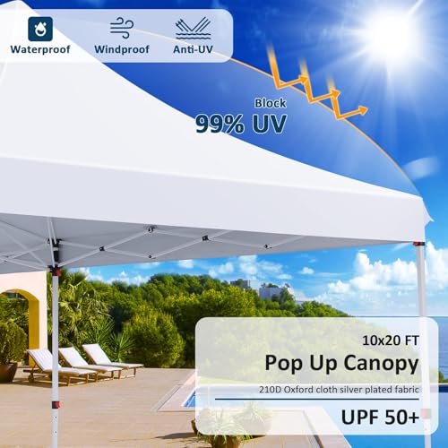 COBIZI 10x20 Pop Up Canopy with 6 Sidewalls, Conical Party Tent 10x20 with 3 Adjustable Height Waterproof, UV-Resistant with Carry Bag, Sandbag, Stake, Tents for Parties, Commercial (Frame Upgraded) - color: White, size: 10x20FT
