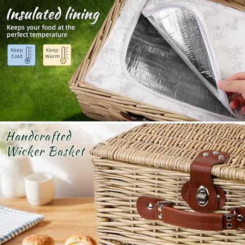 Picnic Basket for 2, Bridal Shower Gift Wedding Gifts with Mr Mrs Wine Glasses and Greeting Card, Engagement Newly Weeding Gifts for Couples 2026, Wicker Picnic Set Kit with Blanket Cooler for Beach - color: Wedding Gift Style Grey