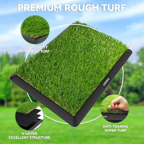 COSPORTIC Golf Hitting Mat, Golf Training Mat for Swing Path Feedback Detection Batting,Extra Replaceable Golf Practice Mat, Golf Gifts for Men Women for Home Indoor Outdoor - color: Rough-Fairway-Tracks mat