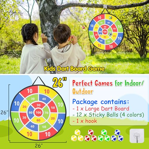 LINAYE Carnival Games Combo Set Outdoor Activities, Field Day Lawn Yard Family Reunion Fall Festival Games Hopper Balls Dart Board for Kids Ring Toss Egg and Spoon for Kids Birthday Party