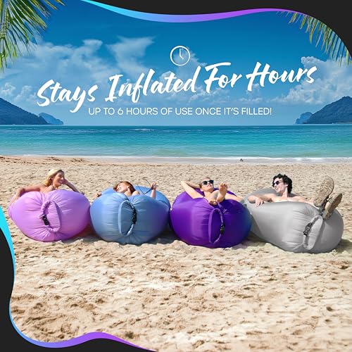Nevlers Gray Inflatable Lounger | 210T Polyester Inflatable Chair | No-Pump Blow Up Couch | Air Sofa w/ 450lbs. Capacity, Pockets & Matching Bag | Use as Beach Chair Inflatable Couch for Adults & Kids - color: Grey, size: 1 Pack