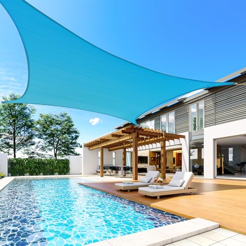 Quictent 12x16ft 185G HDPE Rectangle Sun Shade Sail Canopy 98% UV Block Outdoor Patio Garden with Hardware Kit (Turquoise) - color: Turquoise, size: 12 x 16 ft, style: Rectangle