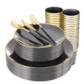 Supernal 180PCS Black and Gold Plastic Dinnerware Set - Black Plastic Plates with Disposable Silverware Include 30 Dinner / 30 Dessert Plates, 30 Forks,30 Knives,30 Spoons & 30 Cups for Party&New Year - color: 180pcs Black and Gold Dinnerware Set