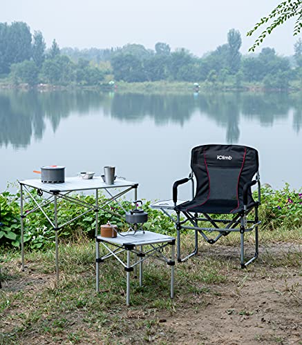 iClimb Lightweight Stable Alu. Folding Square Table Roll Up Top with Carry Bag for Camping Picnic Backyards BBQ Camp Kitchen (Nature, L) - color: Nature, size: Large