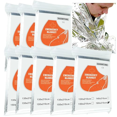 Emergency Rescue Blanket Outdoor Survival Blanket Waterproof, Windproof, Warm, Sunscreen Lightweight and Portable Suitable for First Aid Bags and Outdoor Camping, Silver, 8pcs - color: Silver 8pcs