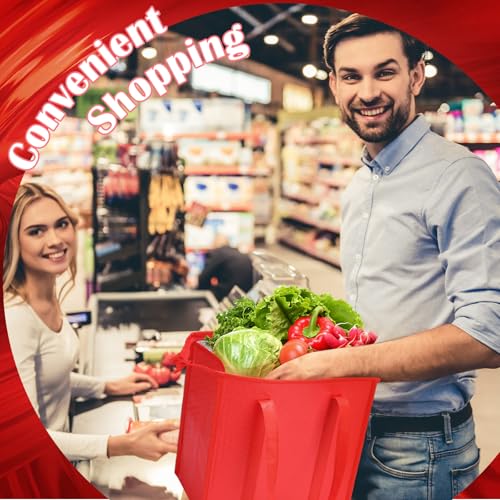 10 Pack Large Insulated Grocery Bags Reusable Shopping Bags with Zippered Top 13 x 12 x 7 Inch Thermal Cooler Totes Bulk with Handles for Hot Cold Food Delivery Refrigerator (Red) - color: Red