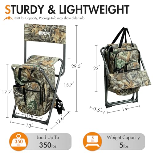 Portal Backpack Cooler Chair Fishing Chairs with Backrest Folding Camping Stool Compact for Outdoors Hiking Hunting Travel, Supports 350 lbs Capacity - color: Camo