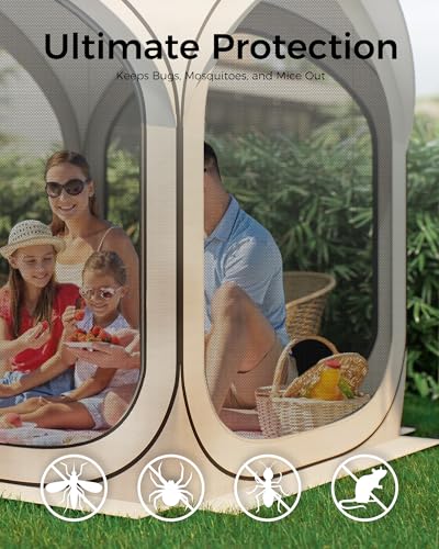 Pop-Up Screen Tent with Mesh Walls – Instant Portable Outdoor Shelter with Carry Bag for Camping, Patio, Backyard, Deck, Beach – 6×6 FT, Beige - color: Beige, size: 6x6 FT