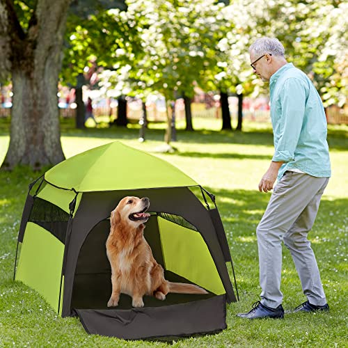 PawHut Pop Up Dog Tent for Extra Large and Large Dogs, Portable Pet Camping Tent with Carrying Bag for Beach, Backyard, Home - color: Green