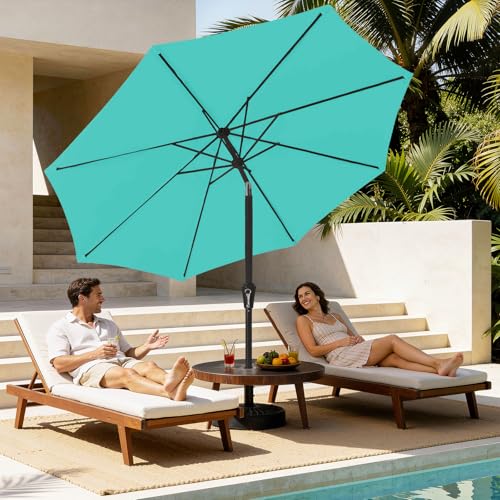 MEWAY 9ft Patio Umbrella Outdoor Table Umbrellas with Push Button Tilt and Crank, Market Umbrella 8 Sturdy Ribs for Deck, Garden, Pool and Backyard, Turquoise - color: Turquoise, size: 9ft