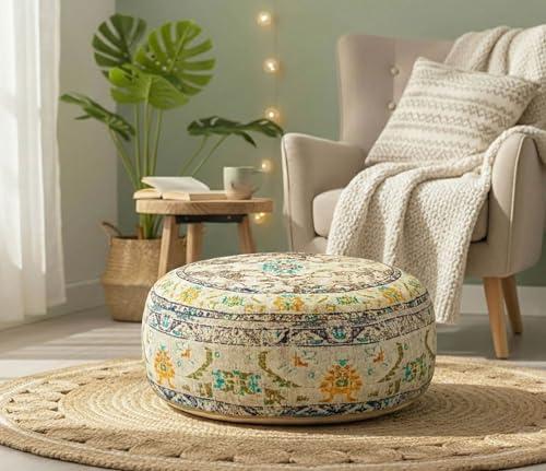 Mandala Life ART Bohemian Floor Cushion Cover Gray Round Meditation Pillow Case Boho Chic Pouf Ottoman Perfect Vintage Cushion for Living Room, Bedroom, Nursary or Children Room Cotton 24x8 Unstuffed - color: Grey