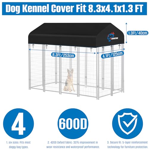 SIRUITON 8x4FT Outdoor Dog Kennel Replacement Cover,Heavy Duty 600D Oxford Fabric with Sun/Rain Dog Play Pen Top Covers Sun Shade Specialized,Snowproof,Sun( Cover Only) - color: Black, size: 8.3x4.1FT