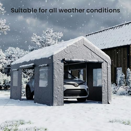 COSIEST 10'×20' Storage Shelter Outdoor Gable Roof Carport with Removable Side Walls, Heavy-Duty Garage Canopy Weatherproof PE Cover, Multi-Purpose Vehicle/Tractor Shed for Backyard/Driveway/Farm - color: Gray, size: 10x20 FT Gable Roof