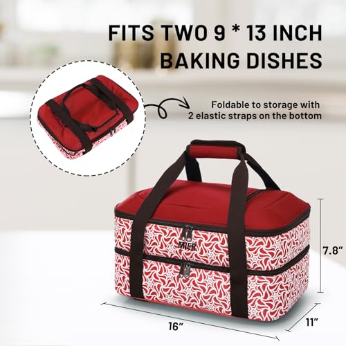 MIER Insulated Casserole Carrier Fits 9"x13" Baking Dishes/Foil Pans, Double Food Carriers Bag Thermal Holder for Hot or Cold Food Lasagna Lugger Potluck Parties Picnic Travel, Red - color: Red, size: 16 x 11 x 7.8 inches