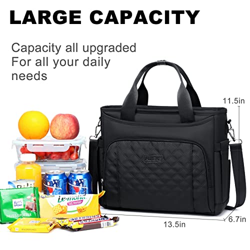 AIJIEKE Extra Large Lunch Bag for Women & Men, Insulated Leakproof Lunch Box for Work, Reusable Adult Lunch Tote with Shoulder Strap, Multi-Pocket Cooler Bag for Office, Picnic, Beach, Black - color: Black