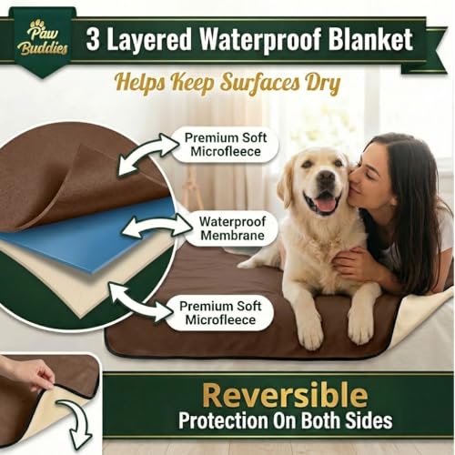 Paw Buddies Premium Waterproof Blanket 80"x90" Velvet-Feel Reversible Throw – Leakproof, Machine Washable Bed & Sofa King Size Protector for Couples, Pets & Travel + Bonus Small Blanket - color: Brown