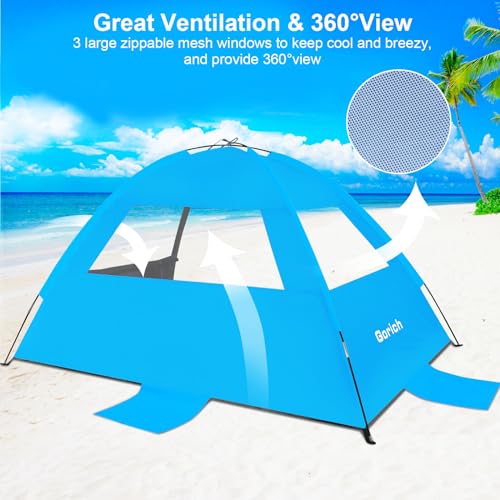 Gorich Beach Tent Sun Shelter for 3/4/6/8/10 Person with UPF 50＋ UV Protection, Lightweight & Easy Setup Beach Shade Canopy, Portable Beach Shade Tent Beach Cabana - color: Dark Shelter-skyblue, size: 3 Person