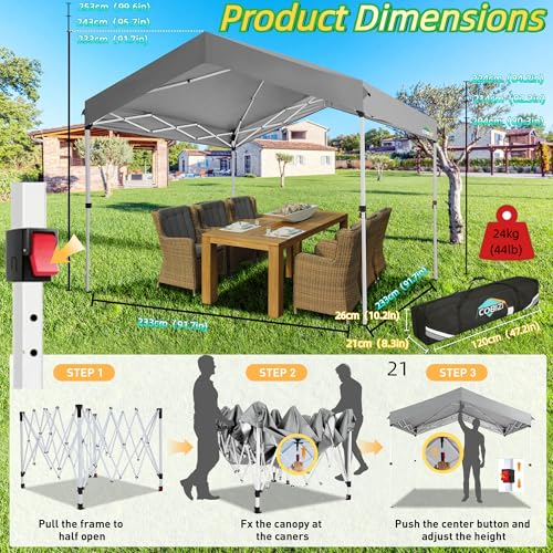 COBIZI 10x10 Pop up Canopy Portable Garage with 1-Button Push Center Lock, Car Port Garage with 1 Sidewalls UV Resistant Waterproof All-Season Tents Shelter for Truck - color: Gray, size: 10x10FT