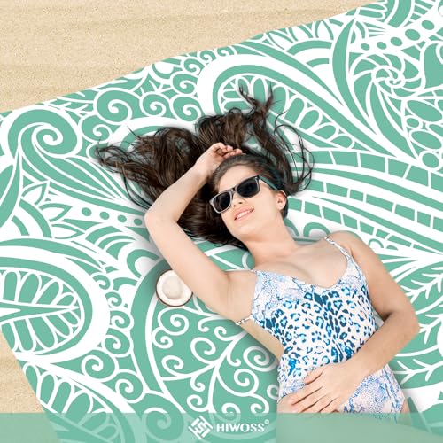 Beach Blanket Waterproof Sandproof Oversized 95”x 80”,Sand Free Beach Mat with Corner Pockets,Portable Mesh Bag for Beach Festival,Picnic,Travel and Outdoor Camping (Greenleaf) - color: Greenleaf