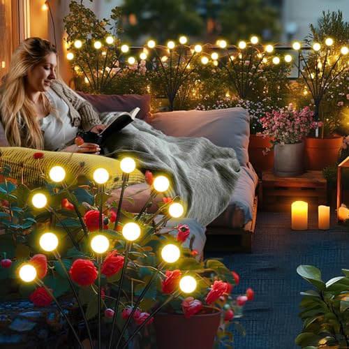 ZFNN Solar Garden Lights Outdoor, 8 Pack Solar Firefly Lights, Starburst Swaying Lights, Waterproof Garden Decor for Yard Patio Pathway Lawn, Gardening Gifts for Women, White - color: Warm White, size: 8 Pack 48 Led