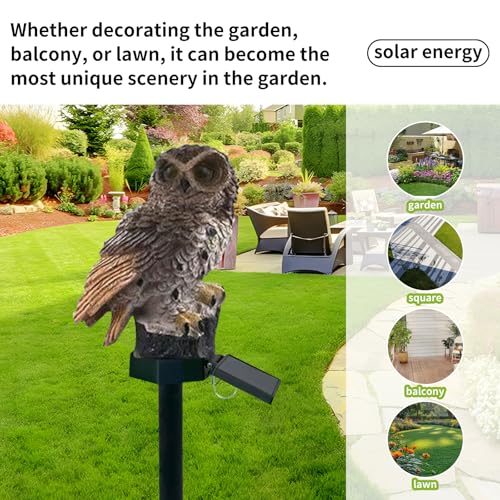 2 Pack Owl Figure Solar LED Lights, Resin Garden Waterproof Decorations with Stake for Outdoor Yard Pathway Outside Patio Lawn Decor (Brown)