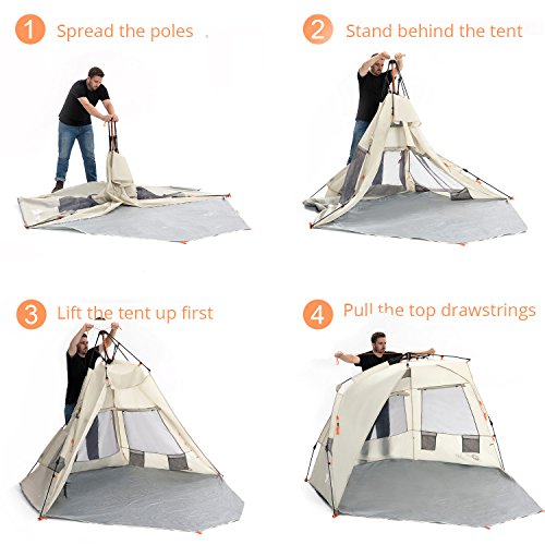 Easthills Outdoors Instant Shader Deluxe XL Beach Tent Easy Up 99" Wide for 4-6 Person Sun Shelter - Extended Zippered Porch Included Beige - color: Instant Shader Deluxe - Beige