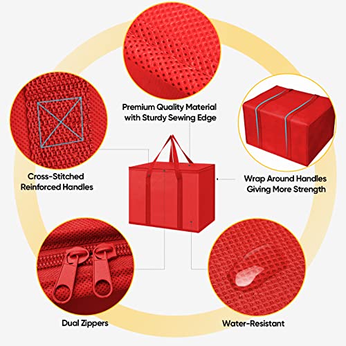 BALEINE 2Pk Insulated Reusable Grocery Bags, Collapsible Cooler Bag for Groceries, Heavy Duty Large Insulated Bag (16''x9''x13'', Bright Red) - color: Bright Red