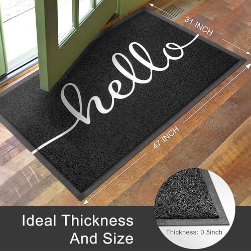 KILOCOCO Hello Doormat Welcome Mats Front Door Mat Outdoor Mat Low Pile Entrance Non-Slip Outdoor Doormats High Traffic Area Rubber Backed Entry Mats for Kitchen Indoor,31"x47" - color: Hello, size: 2'8" x 4' (Rectangular)