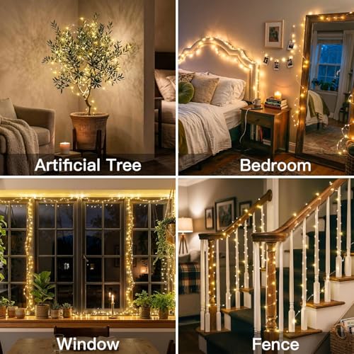 suddus 66ft 200 LED Outdoor String Lights,Fairy Lights Battery Operated with Remote, Twinkle Lights Battery Operated for Bedroom, Dorm, Patio, Fireplace,Garden, Party, Wedding DIY,Indoor(Warm White) - color: Warm White, size: 200LED