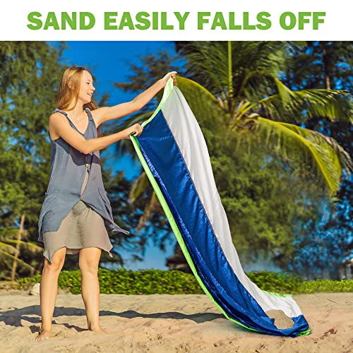 Green Water-Resistant, Sandproof 10x9ft Beach Blanket With Umbrella Hole–Beach Mat, Compact and Lightweight, Stuff Sack, 4 Stakes, Sand Pockets, Works with Beach Canopies, Umbrellas, Kids Tents - color: Green, size: 9x10