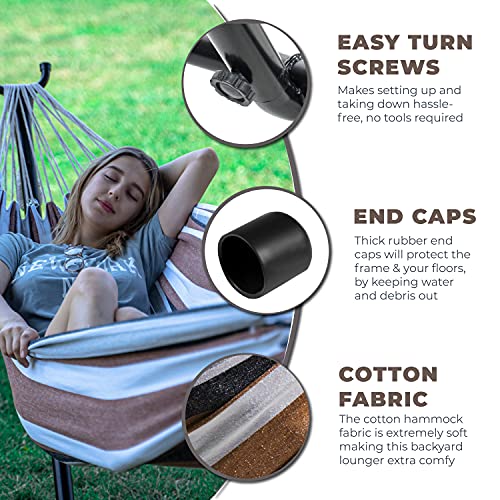 Backyard Expressions - 914921 - Portable Double 2 Person Outdoor Hammock with Stand - Brown and Gray - 9 x 3 Foot Hammock - color: Saharan Nights