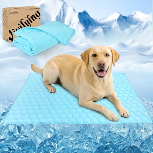 Vivifying Cooling Blanket for Dogs, Q-MAX>0.5 Reversible Ice Silk Dog Cooling Mat with Waterproof Layer, Soft Pet Throw Blanket for Couch, Bed, Crate, Floor, Breathable Summer Pet Pad, 40 x 60 Inches - size: L(40"x60")