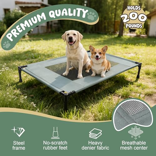 Elevated Dog Bed for Large Dogs - Outdoor Cooling Cot with Washable Breathable Mesh, Portable Raised Pet Bed with Non-Slip Feet & Waterproof Teslin, Heavy Duty & Chew Proof for Camping (Grey, Small) - color: Grey, size: Small 26"l X 17"w X 7"h