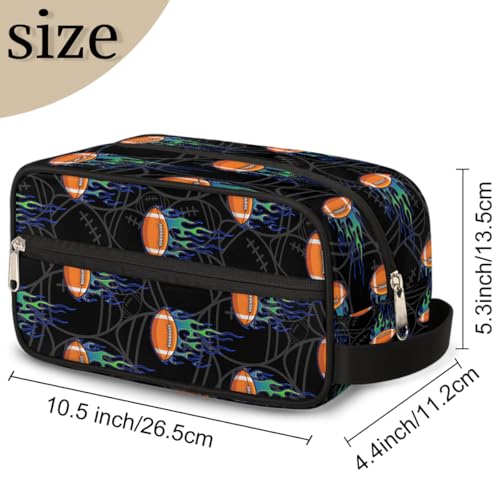 Kids Travel Toiletry Bag - Waterproof Hanging Cosmetic Hygiene Bags for Boys Men - Fire Football Large Shave Kit for Toiletries Accessories Bathroom Stuff - color: Fire Rugby