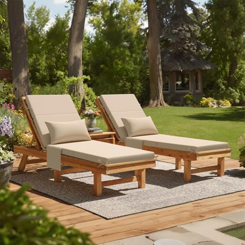 Crestlive Products Foldable Outdoor Chaise Lounge Cushions with Head Pillow and Side Pockets, Water Resistant & Fade Resistant Lounge Chair Cushion, 72" L x 21" W, Beige - color: Beige, size: 72"l X 21"w