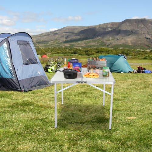 REDCAMP 32" Square Folding Camping Table with Adjustable Heights Legs, Lightweight Portable Aluminum Fold in Half Small Card Tables Bridge Tables for Outdoor Picnic, White - size: Square 2.6ft (32"x32")