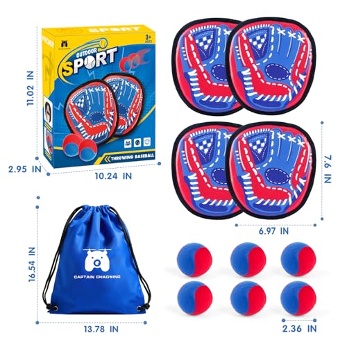 Toss and Catch Ball Set Outdoor Games for Kids, Beginner Toddler Baseball Training Glove Sticky Ball Catch Toys, Beach Pool Yard Games Toys for Kids and Family, Baseball Gift for Boys Girls Ages 3-12