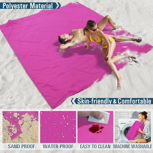 Beach Blanket 78''×110'' Suits 1-7 Adults Waterproof Sandproof Lightweight Oversized Large Picnic Mat Blanket for Beach Travel Camping Picnic Hiking - color: Raspberry, size: 9'2" x 6'6"