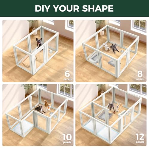 FXW AuraSpace Acrylic Indoor Dog Playpen for Small and Medium Dogs, 30 Inch, 10 Panels, White - color: White, size: 30"h