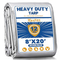Kesfitt 12 Mil Heavy Duty Waterproof Tarp with Metal Grommets, 8x20 ft, Silver & Blue Reversible Poly Tarp for Outdoor Protection, Yard, Worksite, Pools, Vehicles, Equipment Coverage - size: 8x20 ft