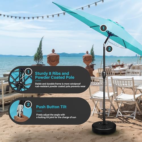 Simple Deluxe 9' Patio Umbrella Outdoor Table Market Yard Umbrella with Push Button Tilt/Crank, 8 Sturdy Ribs for Garden, Deck, Backyard, Pool, Turquoise - color: Turquoise-New, size: 9ft