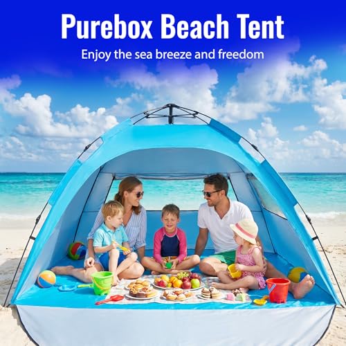 Beach Tent Sun Shelter – Pop Up Easy Setup in 3S Instant Tents for 4/5 Person Beach Umbrella Sun Shelter Shade, UV 50+ Protection, Wind Resistant, Lightweight Portable Baby Tents Shade for Family