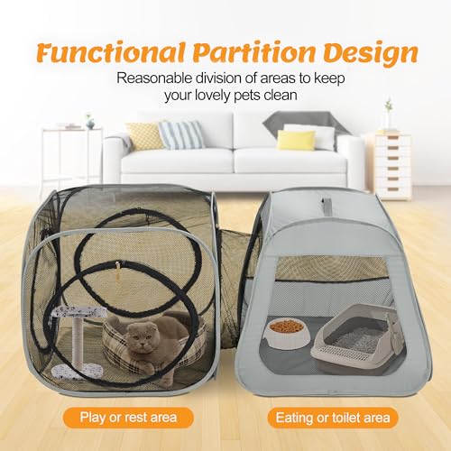 Portable Cat Playpen, Trapezoidal Design for Better Standing, Foldable Pet Tent for Indoor and Outdoor Use of Kitten and Puppy, Dog Play Enclosure with Removable Bottom, Cat Houses & Condos - color: Black-Cube all Mesh