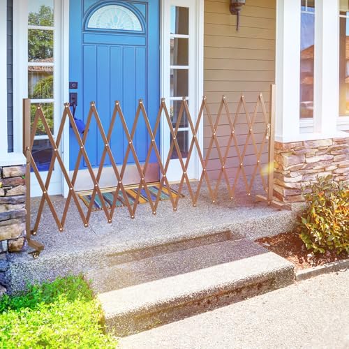 TECSPACE Aluminum Expandable Garden Fence, Portable Barricade Gate with Casters, Adjustable Retractable Fence Mobile Barricade Safety Barrier (Brown, 130×15×41 inch) - color: Brown, size: 126×15.2×40.6 Inch