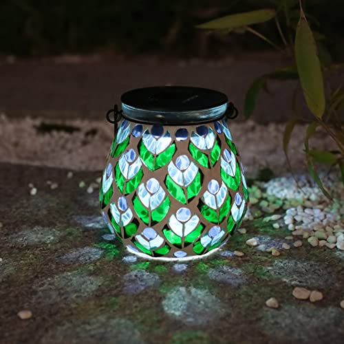 Afirst Mosaic Solar Lanterns Outdoor - Glass Hanging Solar Lights Hollow Out Waterproof Table Lamp Outdoor Decorative for Garden, Patio, Holiday Party Outdoor Decoration - style: Peacock